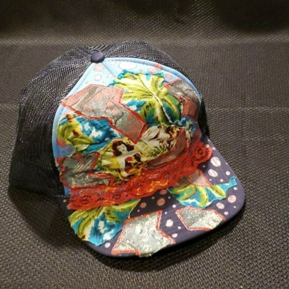 Trucker Hat, Custom Patchwork Euc - image 1